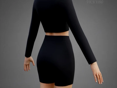 Set coordinato da allenamento in due pezzi da donna, abbigliamento 3D, top corto, pantaloncini da motociclista, outfit athleisure Modello 3D