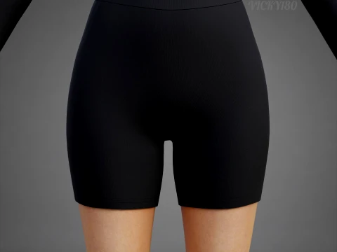 Set coordinato da allenamento in due pezzi da donna, abbigliamento 3D, top corto, pantaloncini da motociclista, outfit athleisure Modello 3D