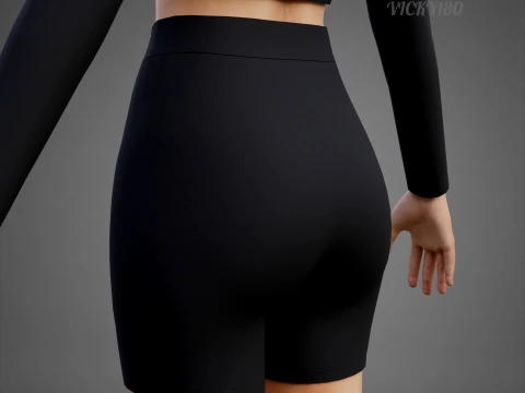 Set coordinato da allenamento in due pezzi da donna, abbigliamento 3D, top corto, pantaloncini da motociclista, outfit athleisure Modello 3D
