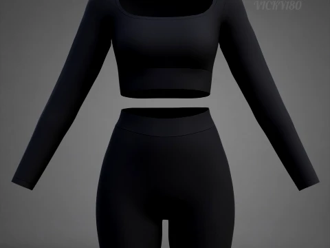 Set coordinato da allenamento in due pezzi da donna, abbigliamento 3D, top corto, pantaloncini da motociclista, outfit athleisure Modello 3D