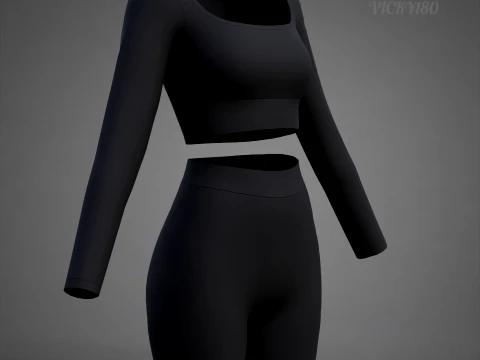 Set coordinato da allenamento in due pezzi da donna, abbigliamento 3D, top corto, pantaloncini da motociclista, outfit athleisure Modello 3D