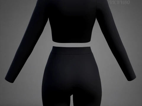 Set coordinato da allenamento in due pezzi da donna, abbigliamento 3D, top corto, pantaloncini da motociclista, outfit athleisure Modello 3D