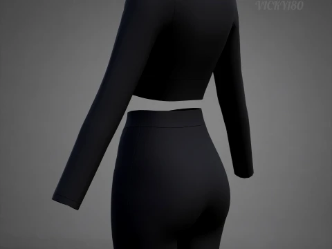 Set coordinato da allenamento in due pezzi da donna, abbigliamento 3D, top corto, pantaloncini da motociclista, outfit athleisure Modello 3D