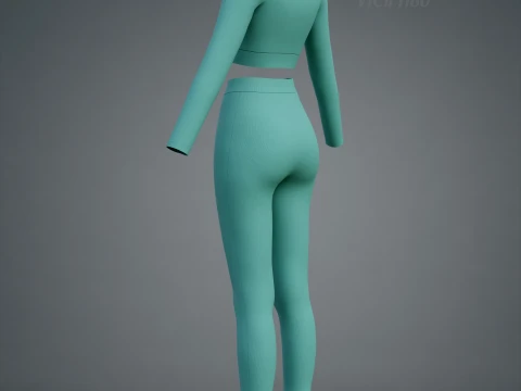 Long Sleeve Crop Top and Yoga Pants 3D Clothing - Two Piece Matching Workout Outfit 3D Model