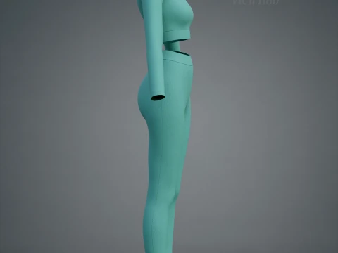 Long Sleeve Crop Top and Yoga Pants 3D Clothing - Two Piece Matching Workout Outfit 3D Model