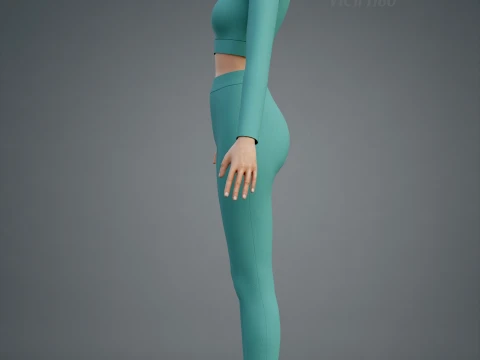Long Sleeve Crop Top and Yoga Pants 3D Clothing - Two Piece Matching Workout Outfit 3D Model
