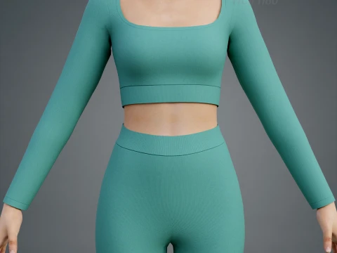 Long Sleeve Crop Top and Yoga Pants 3D Clothing - Two Piece Matching Workout Outfit 3D Model