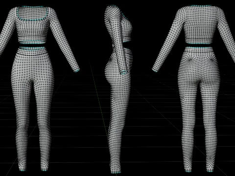 Long Sleeve Crop Top and Yoga Pants 3D Clothing - Two Piece Matching Workout Outfit 3D Model