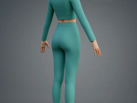 Long Sleeve Crop Top and Yoga Pants 3D Clothing - Two Piece Matching Workout Outfit 3D Model