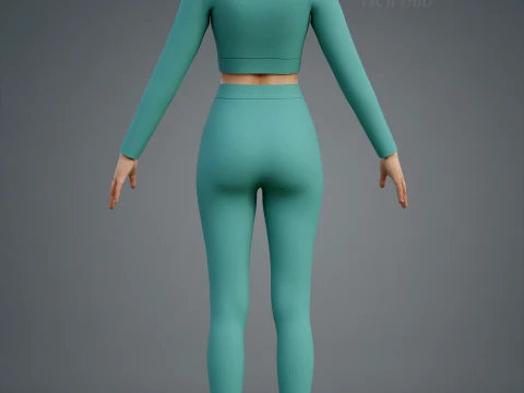 Long Sleeve Crop Top and Yoga Pants 3D Clothing - Two Piece Matching Workout Outfit 3D Model