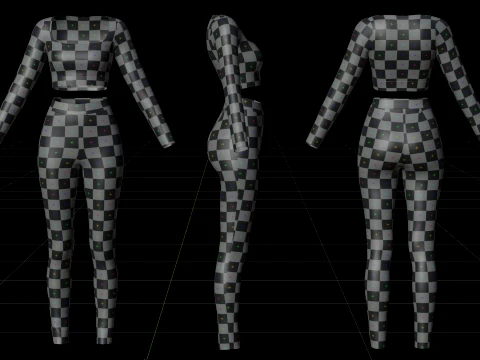 Long Sleeve Crop Top and Yoga Pants 3D Clothing - Two Piece Matching Workout Outfit 3D Model