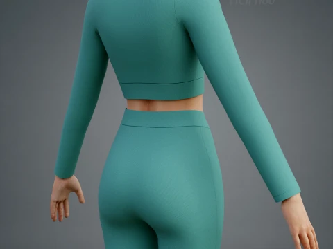 Long Sleeve Crop Top and Yoga Pants 3D Clothing - Two Piece Matching Workout Outfit 3D Model