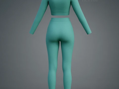 Long Sleeve Crop Top and Yoga Pants 3D Clothing - Two Piece Matching Workout Outfit 3D Model