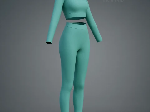 Long Sleeve Crop Top and Yoga Pants 3D Clothing - Two Piece Matching Workout Outfit 3D Model