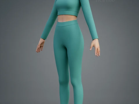 Long Sleeve Crop Top and Yoga Pants 3D Clothing - Two Piece Matching Workout Outfit 3D Model
