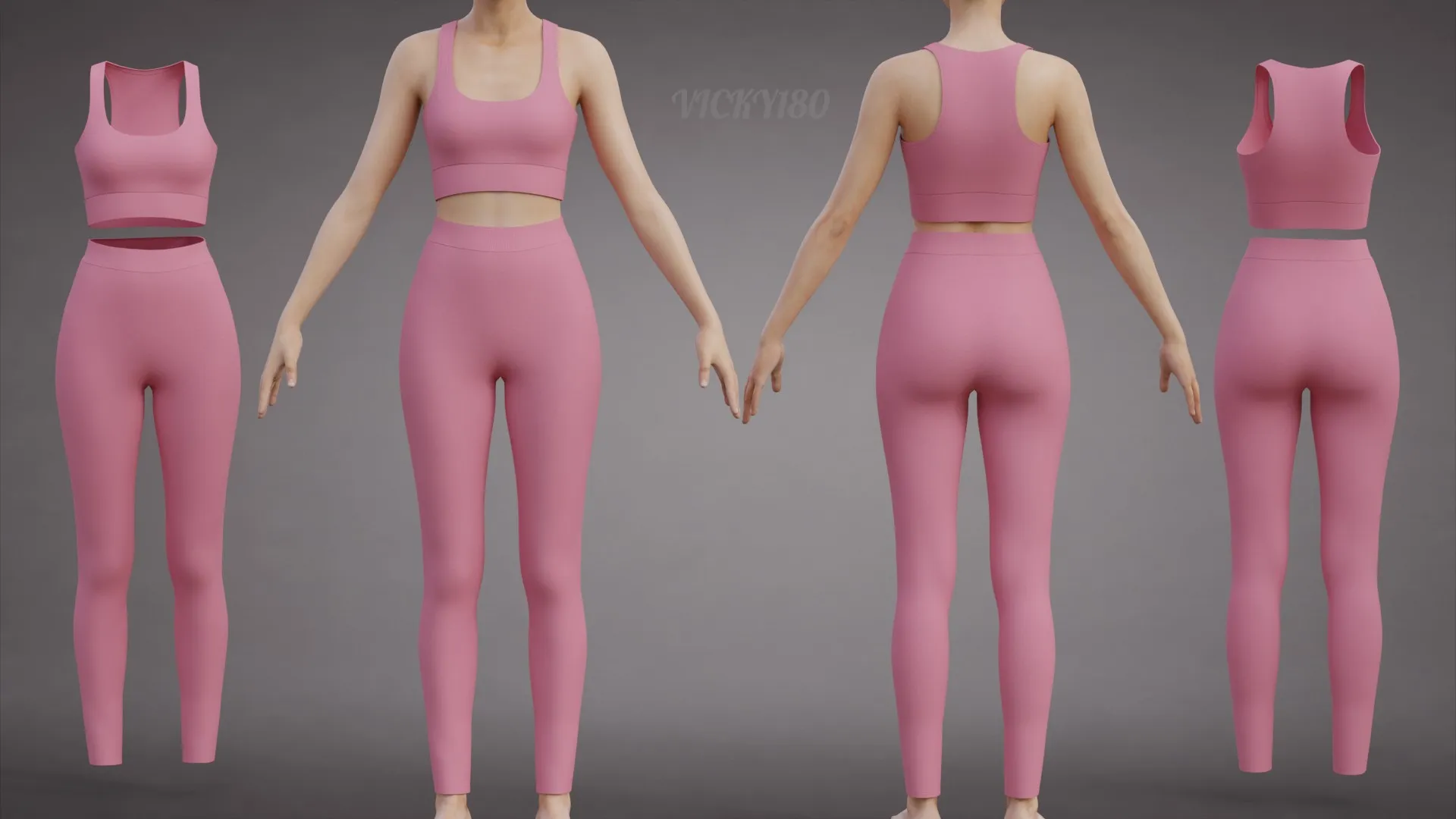 İki Par&ccedil;alı Spor Egzersiz Kıyafeti - Atlet ve Yoga Pantolonu 3D Giyim 3D Model .c4d .max .obj .3ds .fbx .stl .blend 