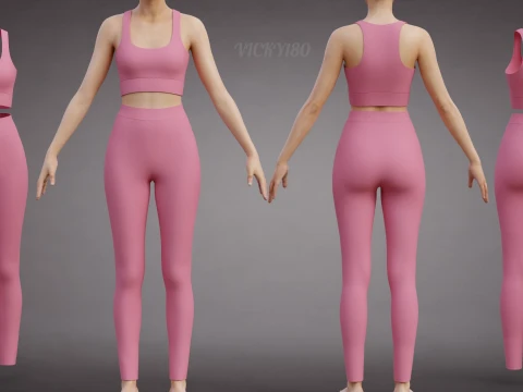 Tweedelige sportkleding workoutoutfit - tanktop en yogabroek 3D-kleding 3D Model