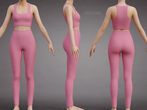 İki Par&ccedil;alı Spor Egzersiz Kıyafeti - Atlet ve Yoga Pantolonu 3D Giyim 3D Model