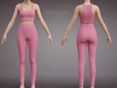 İki Par&ccedil;alı Spor Egzersiz Kıyafeti - Atlet ve Yoga Pantolonu 3D Giyim 3D Model