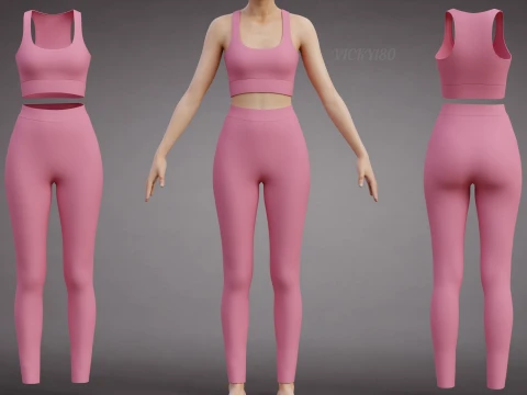 İki Par&ccedil;alı Spor Egzersiz Kıyafeti - Atlet ve Yoga Pantolonu 3D Giyim 3D Model