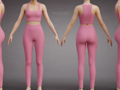 İki Par&ccedil;alı Spor Egzersiz Kıyafeti - Atlet ve Yoga Pantolonu 3D Giyim 3D Model