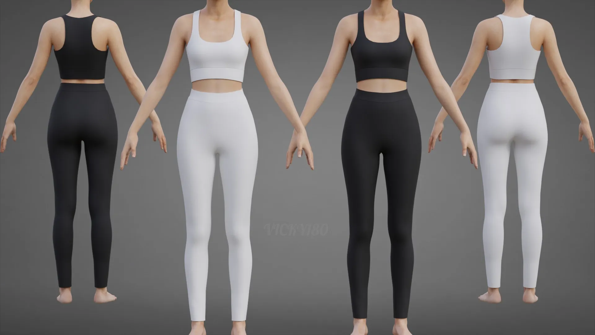 Roupa de ioga branca e preta - suti&atilde; esportivo regata e leggings roupas 3D Modelo 3D .c4d .max .obj .3ds .fbx .stl .blend 