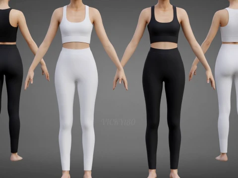 Witte en zwarte yoga-outfit - sportbeha-tanktop en legging 3D-kleding 3D Model