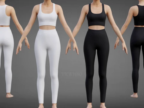 Roupa de ioga branca e preta - suti&atilde; esportivo regata e leggings roupas 3D Modelo 3D