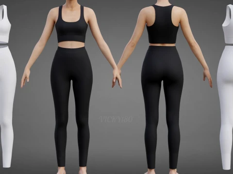 Roupa de ioga branca e preta - suti&atilde; esportivo regata e leggings roupas 3D Modelo 3D