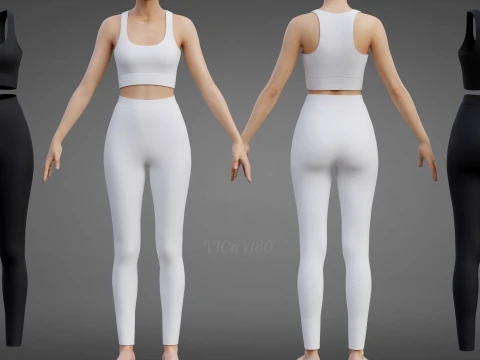 Roupa de ioga branca e preta - suti&atilde; esportivo regata e leggings roupas 3D Modelo 3D
