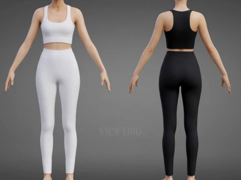 Roupa de ioga branca e preta - suti&atilde; esportivo regata e leggings roupas 3D Modelo 3D