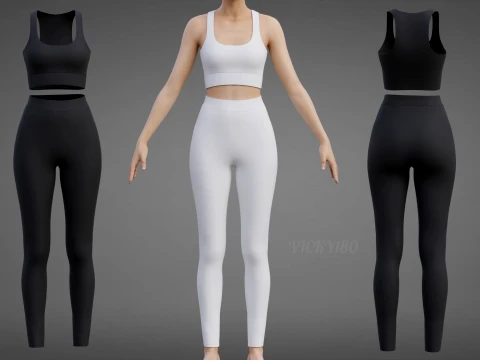Roupa de ioga branca e preta - suti&atilde; esportivo regata e leggings roupas 3D Modelo 3D