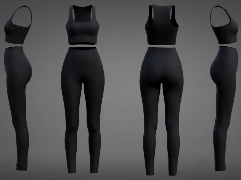Roupa de ioga branca e preta - suti&atilde; esportivo regata e leggings roupas 3D Modelo 3D
