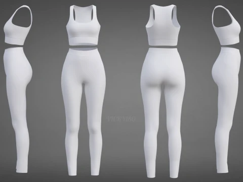 Roupa de ioga branca e preta - suti&atilde; esportivo regata e leggings roupas 3D Modelo 3D