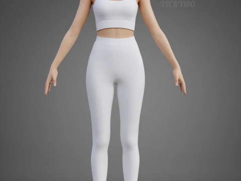Roupa de ioga branca e preta - suti&atilde; esportivo regata e leggings roupas 3D Modelo 3D