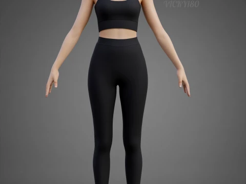 Roupa de ioga branca e preta - suti&atilde; esportivo regata e leggings roupas 3D Modelo 3D