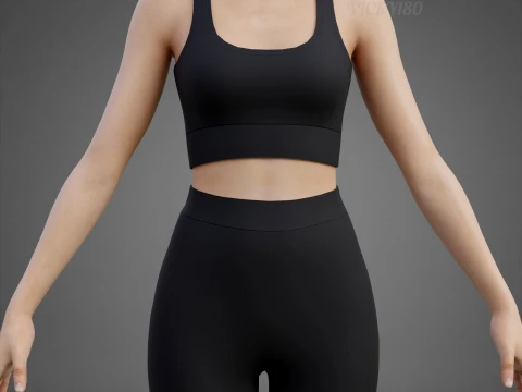 Roupa de ioga branca e preta - suti&atilde; esportivo regata e leggings roupas 3D Modelo 3D