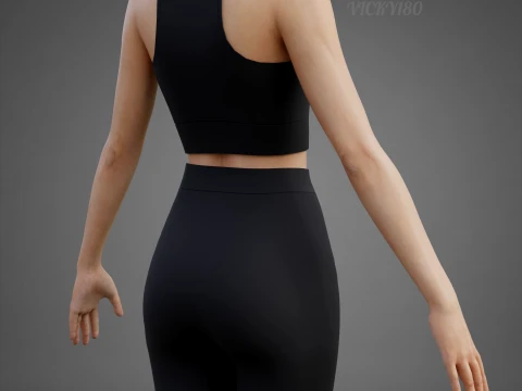 Roupa de ioga branca e preta - suti&atilde; esportivo regata e leggings roupas 3D Modelo 3D