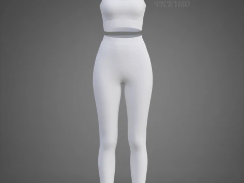 Roupa de ioga branca e preta - suti&atilde; esportivo regata e leggings roupas 3D Modelo 3D