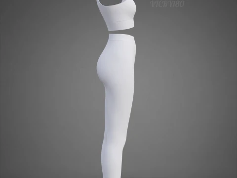 Roupa de ioga branca e preta - suti&atilde; esportivo regata e leggings roupas 3D Modelo 3D