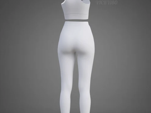 Roupa de ioga branca e preta - suti&atilde; esportivo regata e leggings roupas 3D Modelo 3D