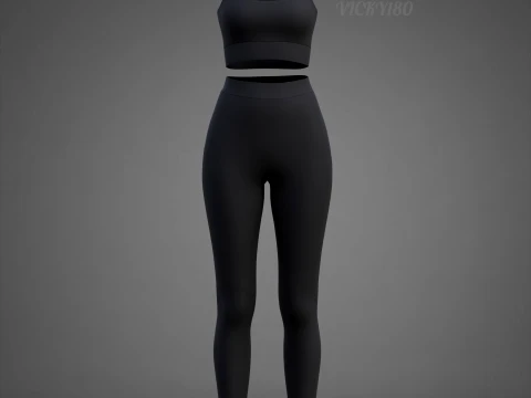 Roupa de ioga branca e preta - suti&atilde; esportivo regata e leggings roupas 3D Modelo 3D