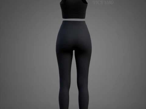 Roupa de ioga branca e preta - suti&atilde; esportivo regata e leggings roupas 3D Modelo 3D