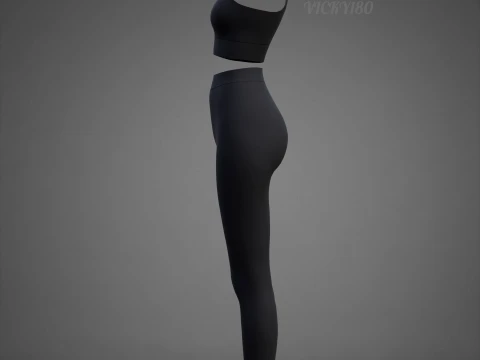 Roupa de ioga branca e preta - suti&atilde; esportivo regata e leggings roupas 3D Modelo 3D