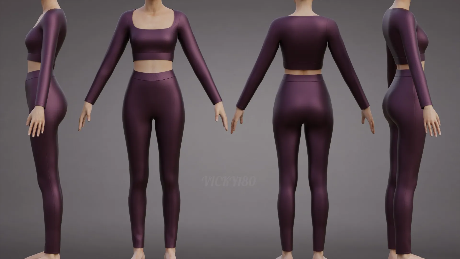 Womens Yoga Workout Set - Ribbed Crop Top Leggings Outfit 3D Clothing 3D Model .c4d .max .obj .3ds .fbx .stl .blend 