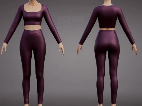Womens Yoga Workout Set - Ribbed Crop Top Leggings Outfit 3D Clothing 3D Model