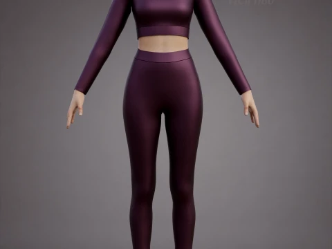 Womens Yoga Workout Set - Ribbed Crop Top Leggings Outfit 3D Clothing 3D Model