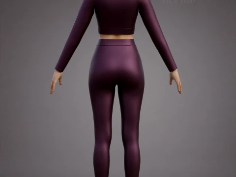 Womens Yoga Workout Set - Ribbed Crop Top Leggings Outfit 3D Clothing 3D Model