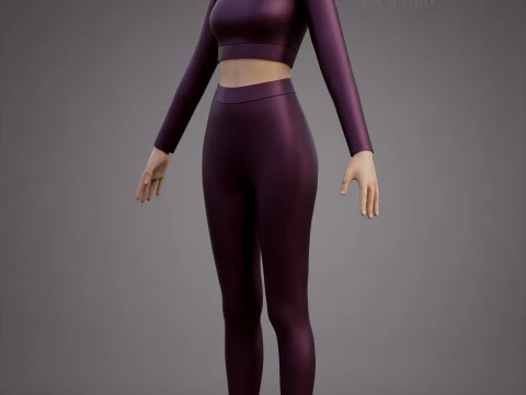 Womens Yoga Workout Set - Ribbed Crop Top Leggings Outfit 3D Clothing 3D Model