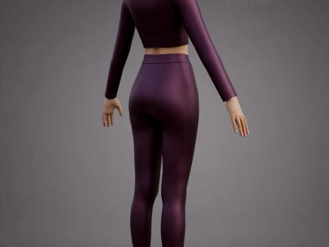 Womens Yoga Workout Set - Ribbed Crop Top Leggings Outfit 3D Clothing 3D Model